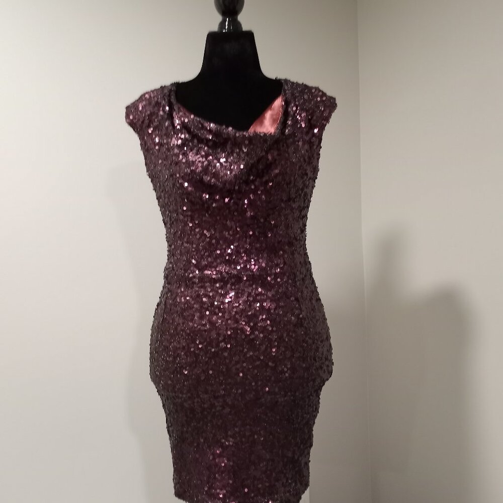 FRENCH CONNECTION BURGUNDY LINED SEQUIN COCKTAIL PARTY DRESS WOMEN SIZE M